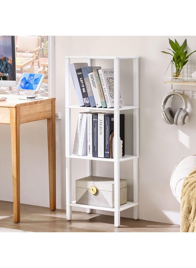 4 Tier Wooden Bookshelf with Storage - Small White Bookcase for Small Spaces, Small Shelf for Living Room, Office, Bedroom, Kitchen - Industrial Modern Book Shelf. - Image 3